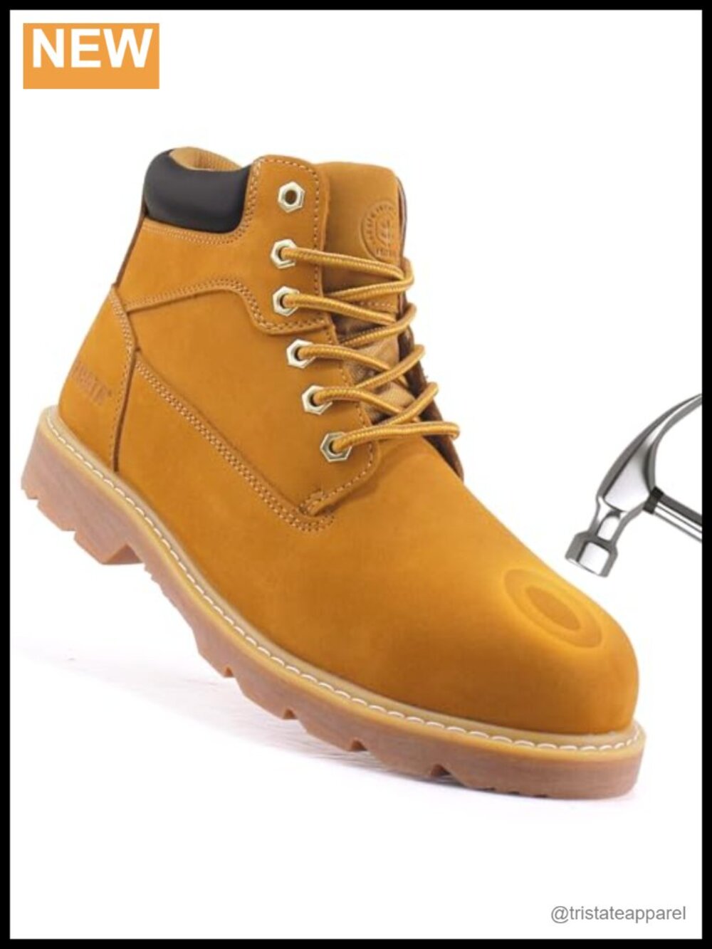 Men's Steel Toe Work Boots Water Resistant Leather Non Slip Rubber Construction